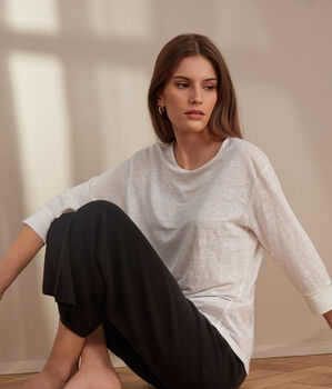 Linen Sweater with Wide Crew Neck