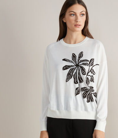 Ultralight Cashmere Jumper with Floral Inlay