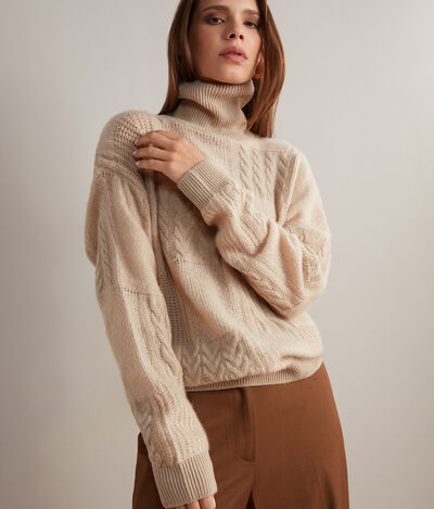 Patchwork Cashmere and Silk Turtleneck Sweater