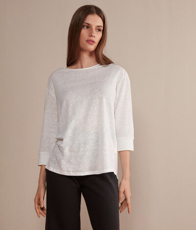 Linen Sweater with Wide Crew Neck