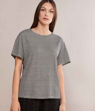 Striped Linen Crew Neck T-shirt