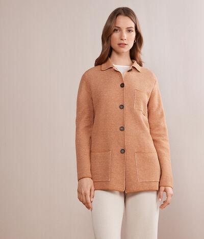 Straw Stitch Effect Cotton and Linen Jacket