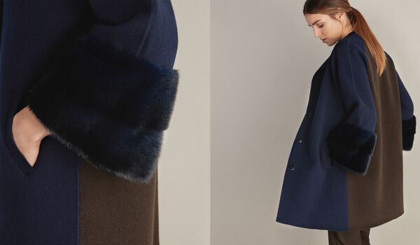 Two-toned Cashmere Coat with Mink Cuffs