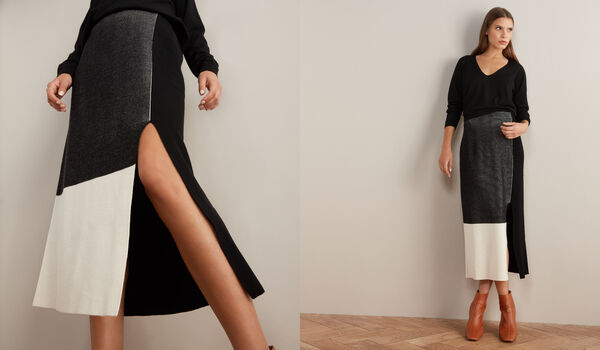 Color Block Wool Skirt
