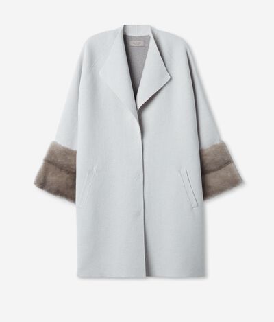 Abrigo bicolor de cashmere con puños de visón