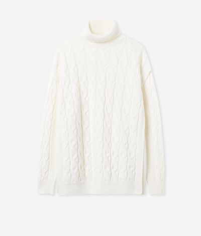 Wool Cable-Knit Turtleneck with Ribbing