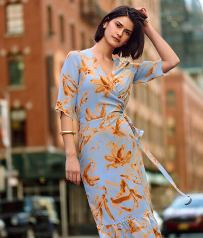 Μακρύ Μεταξωτό Print Φόρεμα σε Στυλ Κιμονό