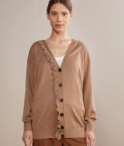 Cotton and Silk Cardigan with Rouche