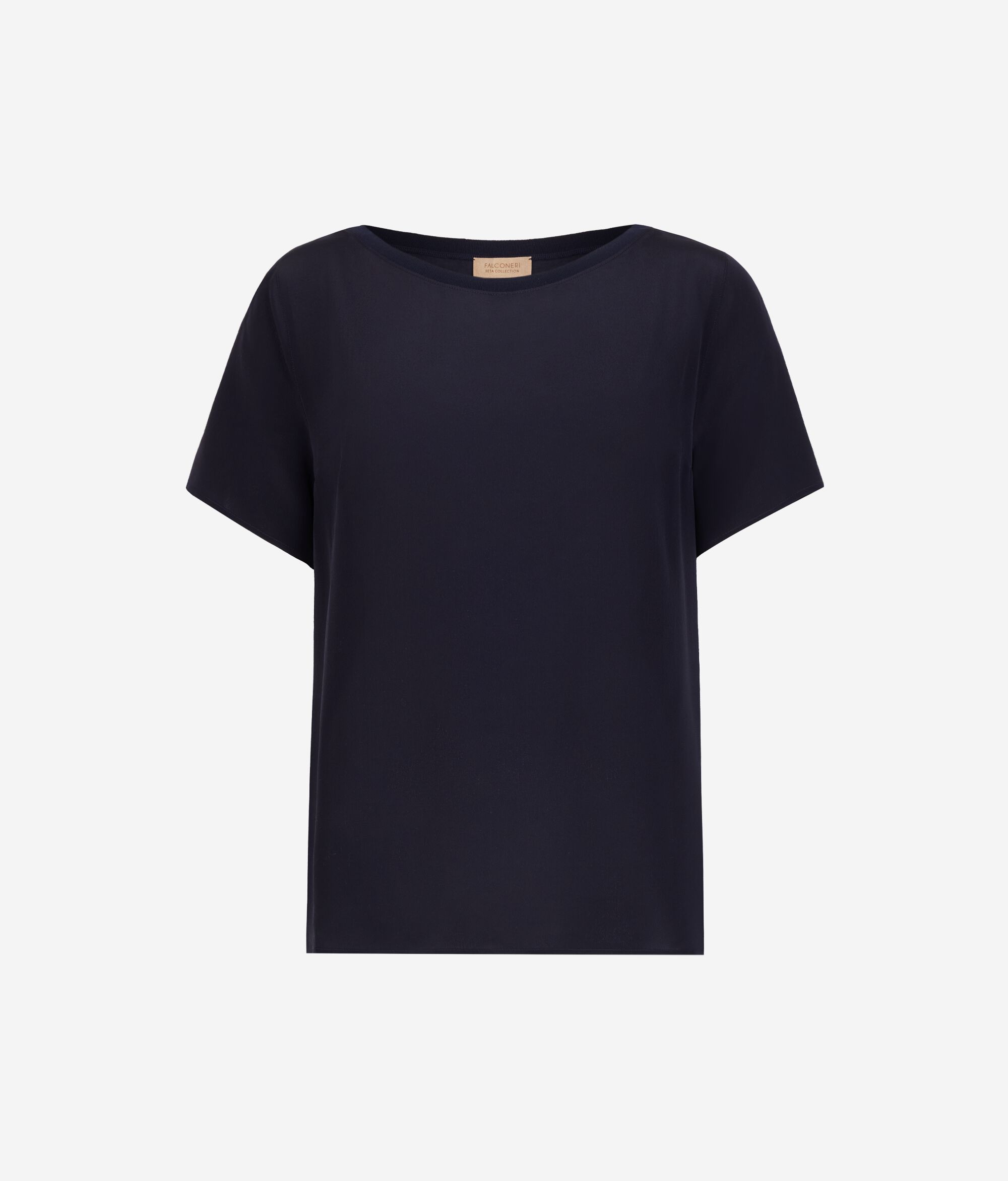 T-shirt à col bateau en soie et modal