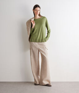 Girocollo con spacchi in Cashmere Ultrafine - GREEN