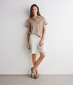 Polo piquet in cotone e seta - BROWN