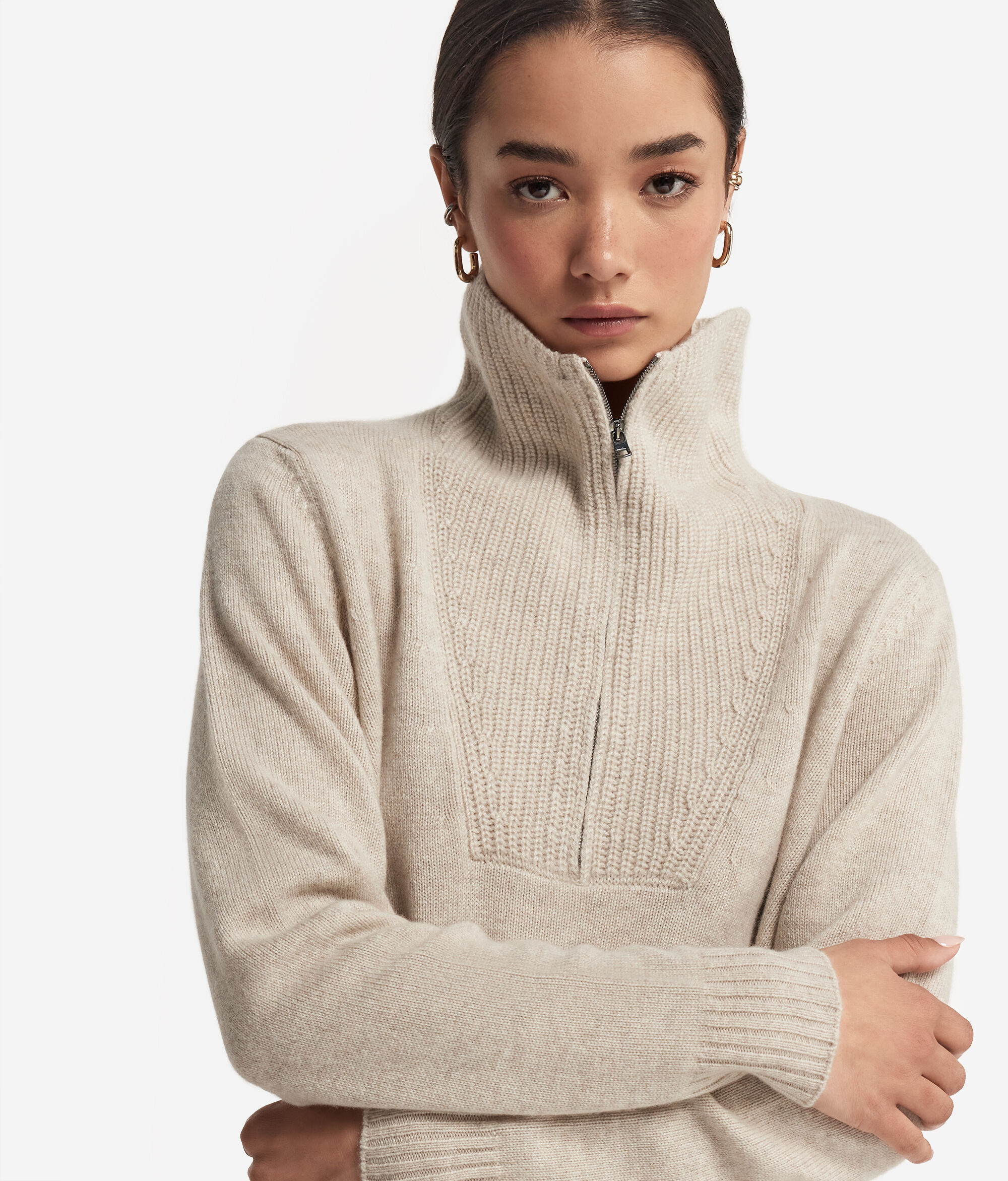 Ultrasoft Cashmere High-Neck Collar Jersey with Zip
