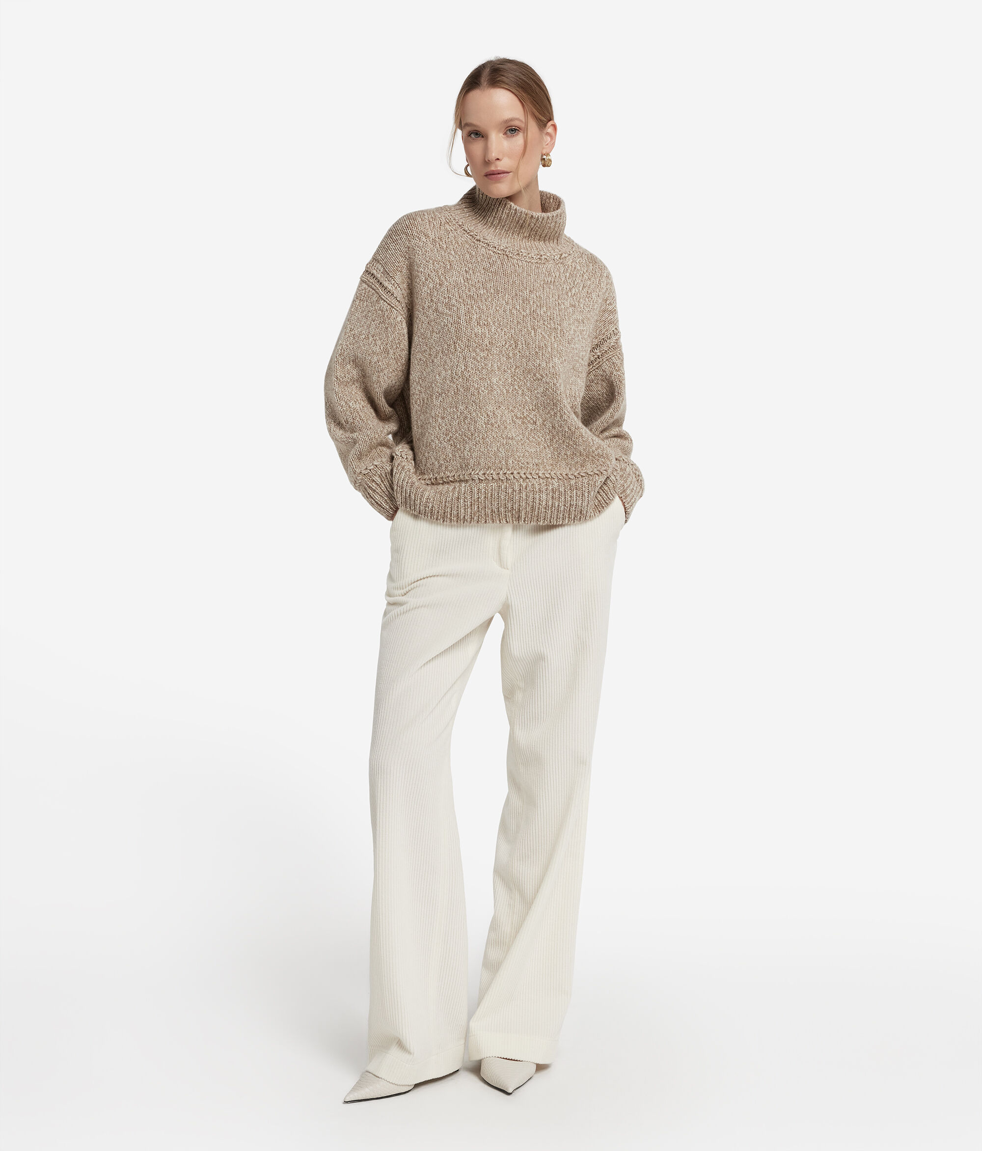 Ultrasoft Undyed Tricot cashmere funnel neck jumper