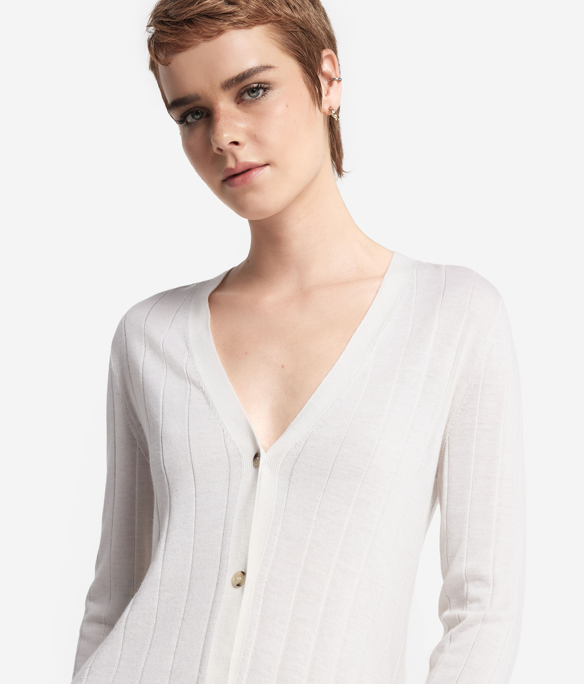 V-neck Wide Rib Ultrafine Cashmere Cardigan