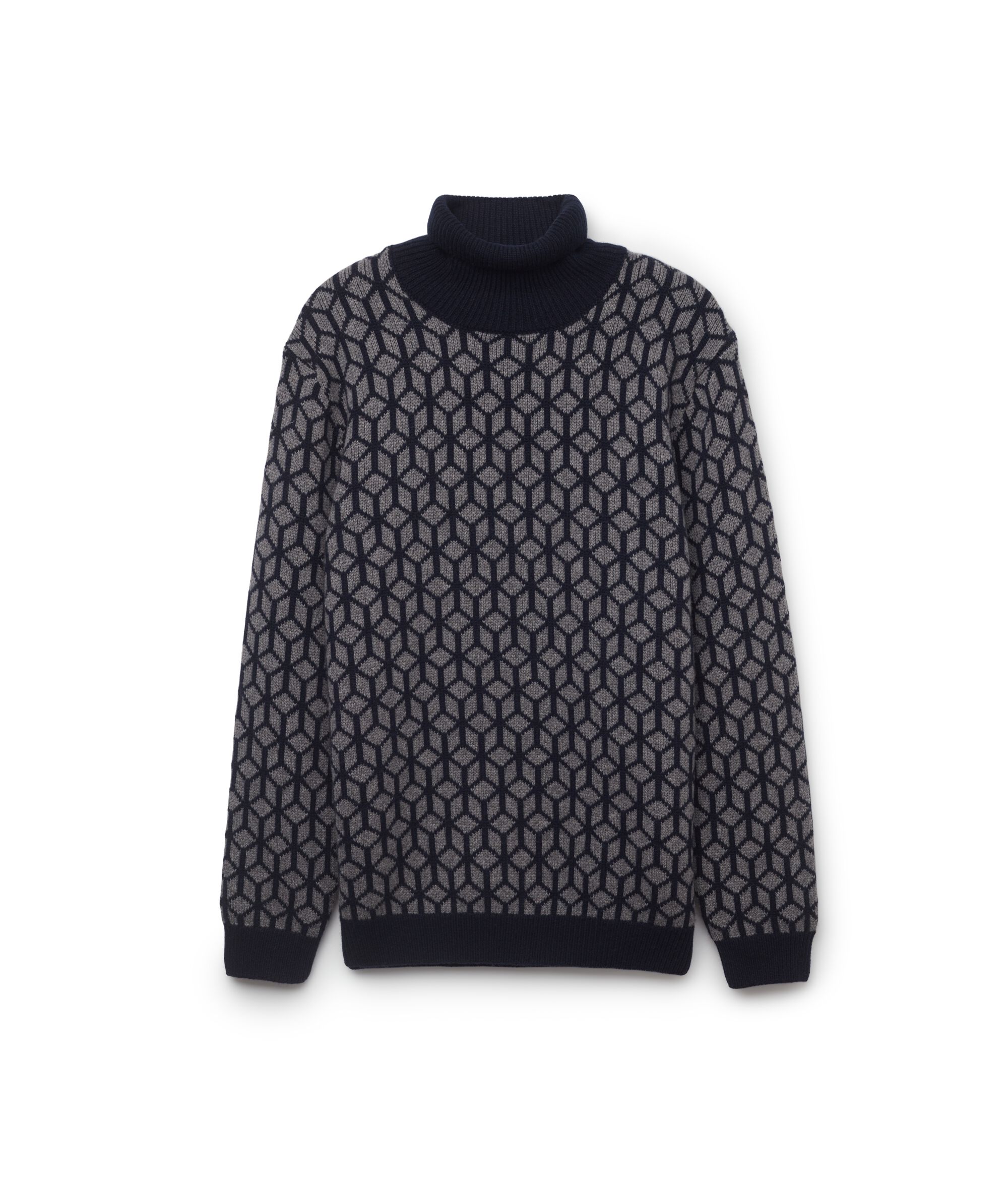 Jacquard Cashmere Turtleneck Jumper with Optical Motif