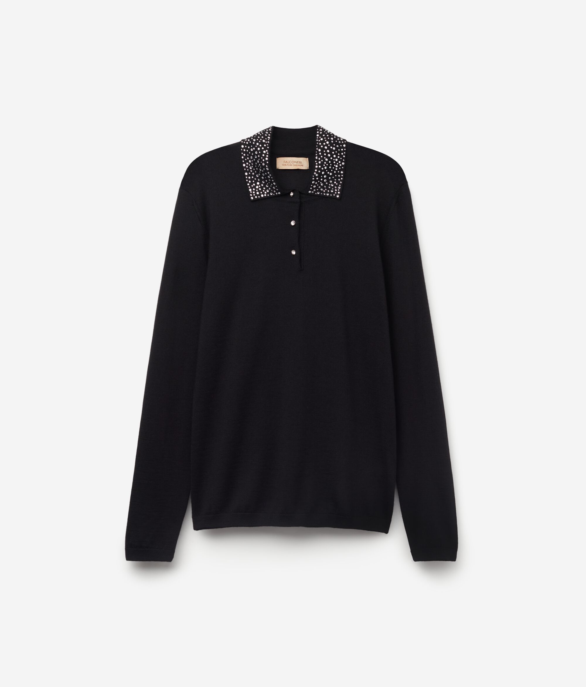 Polo avec strass en cachemire ultra-fin