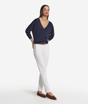 Jersey con cuello de pico doble de cashmere ultrafine