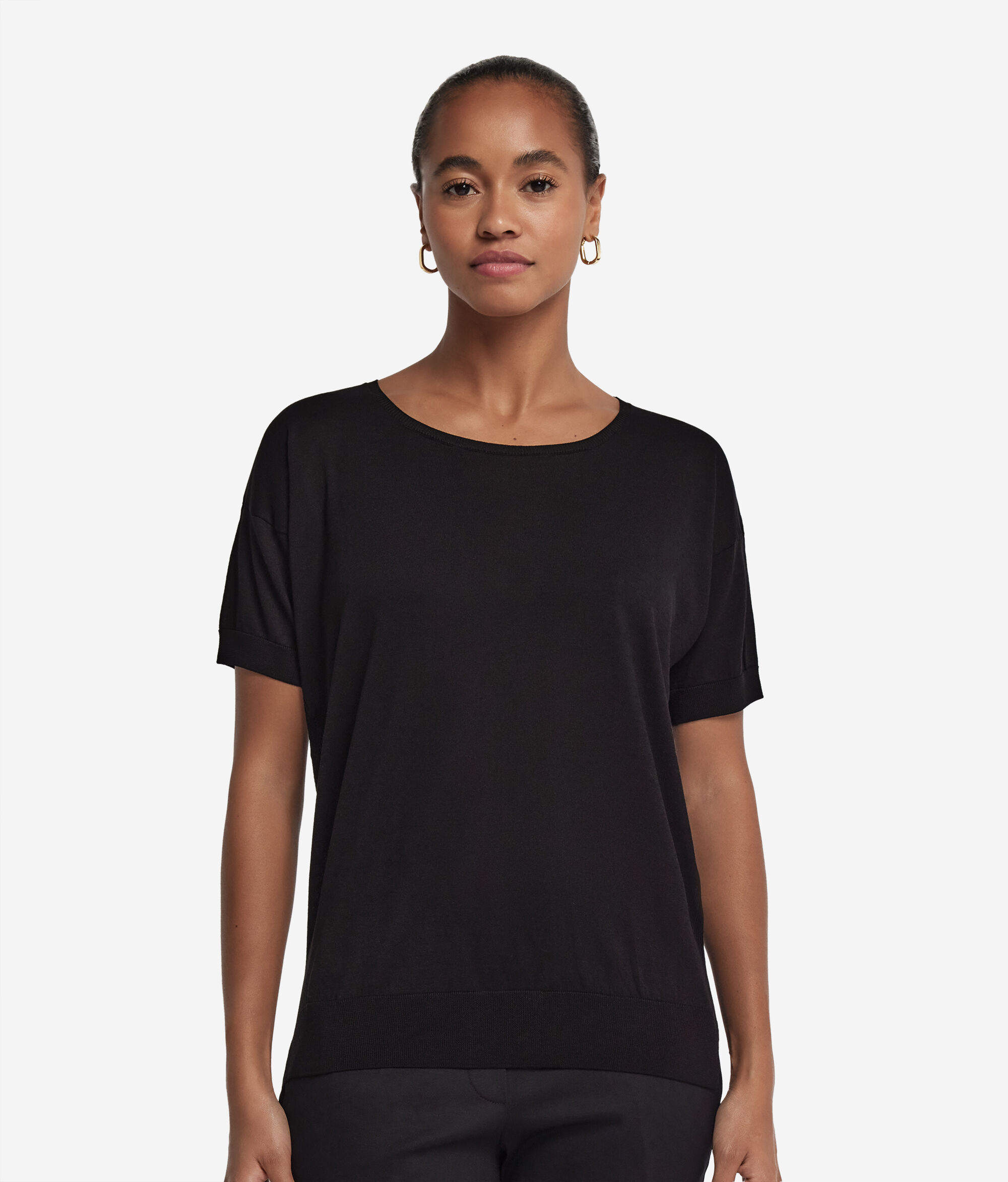 T-shirt à col rond en soie et coton