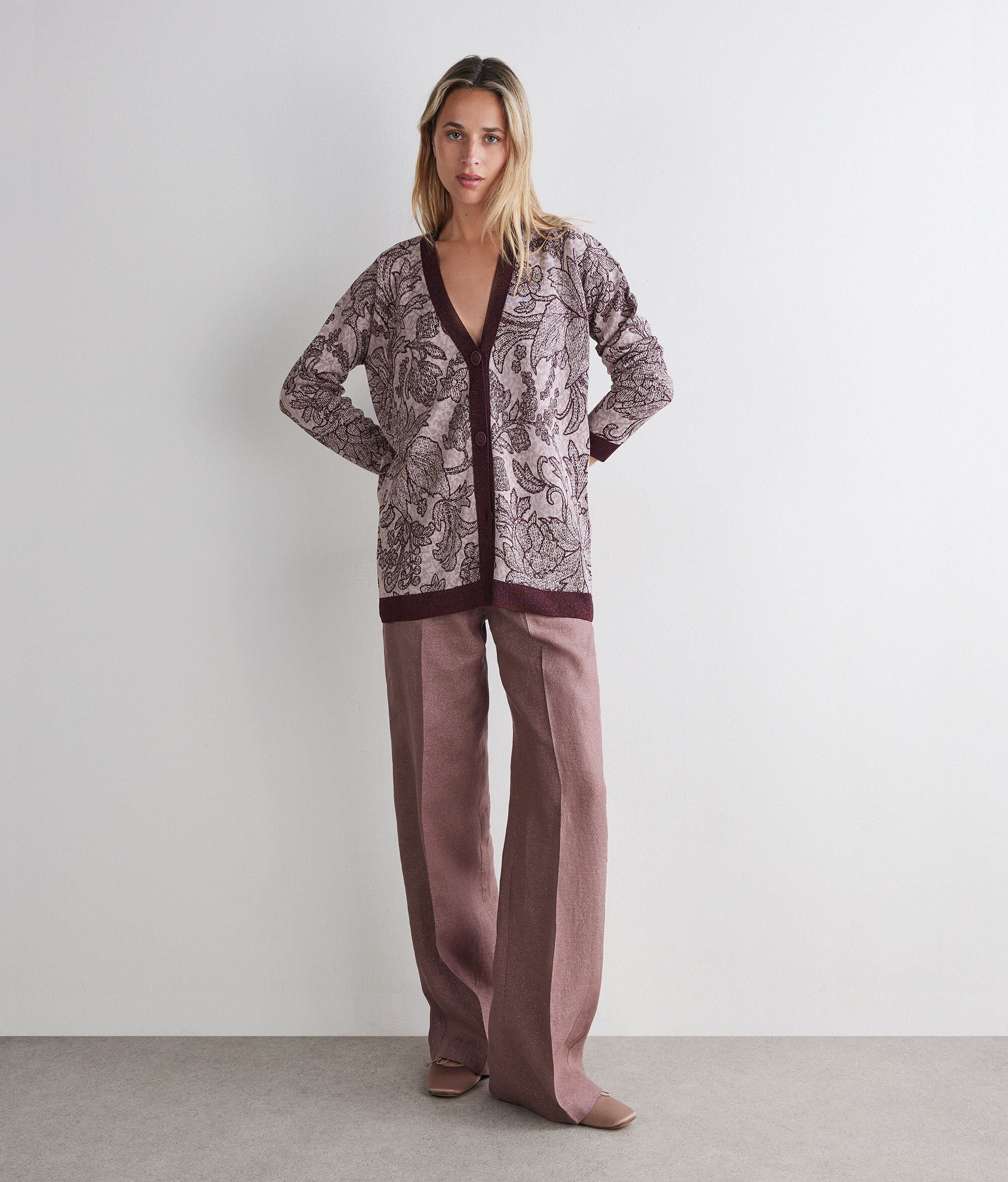 Cardigan jacquard botanico