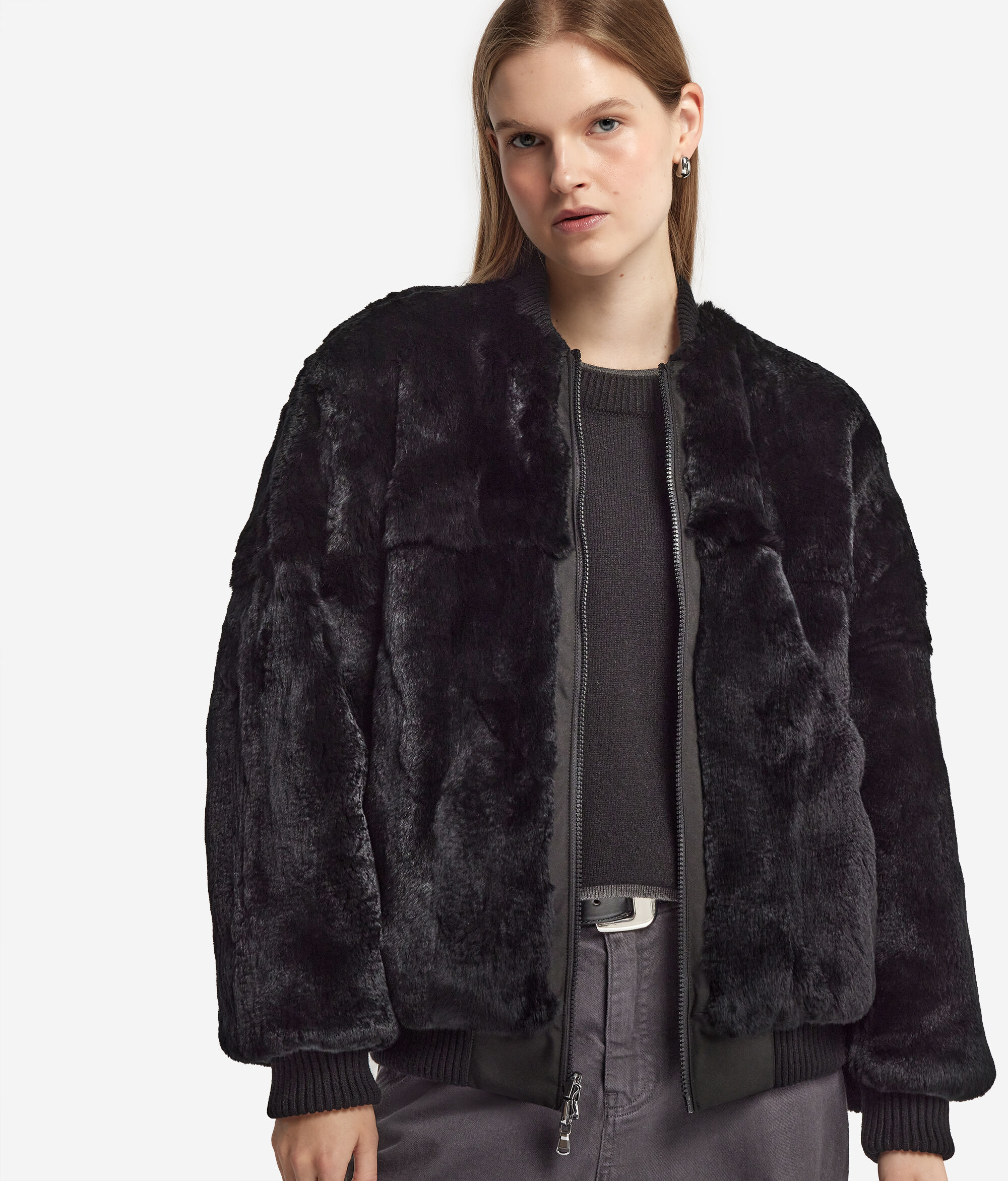 Двусторонний бомбер с подкладкой из кроличьего меха