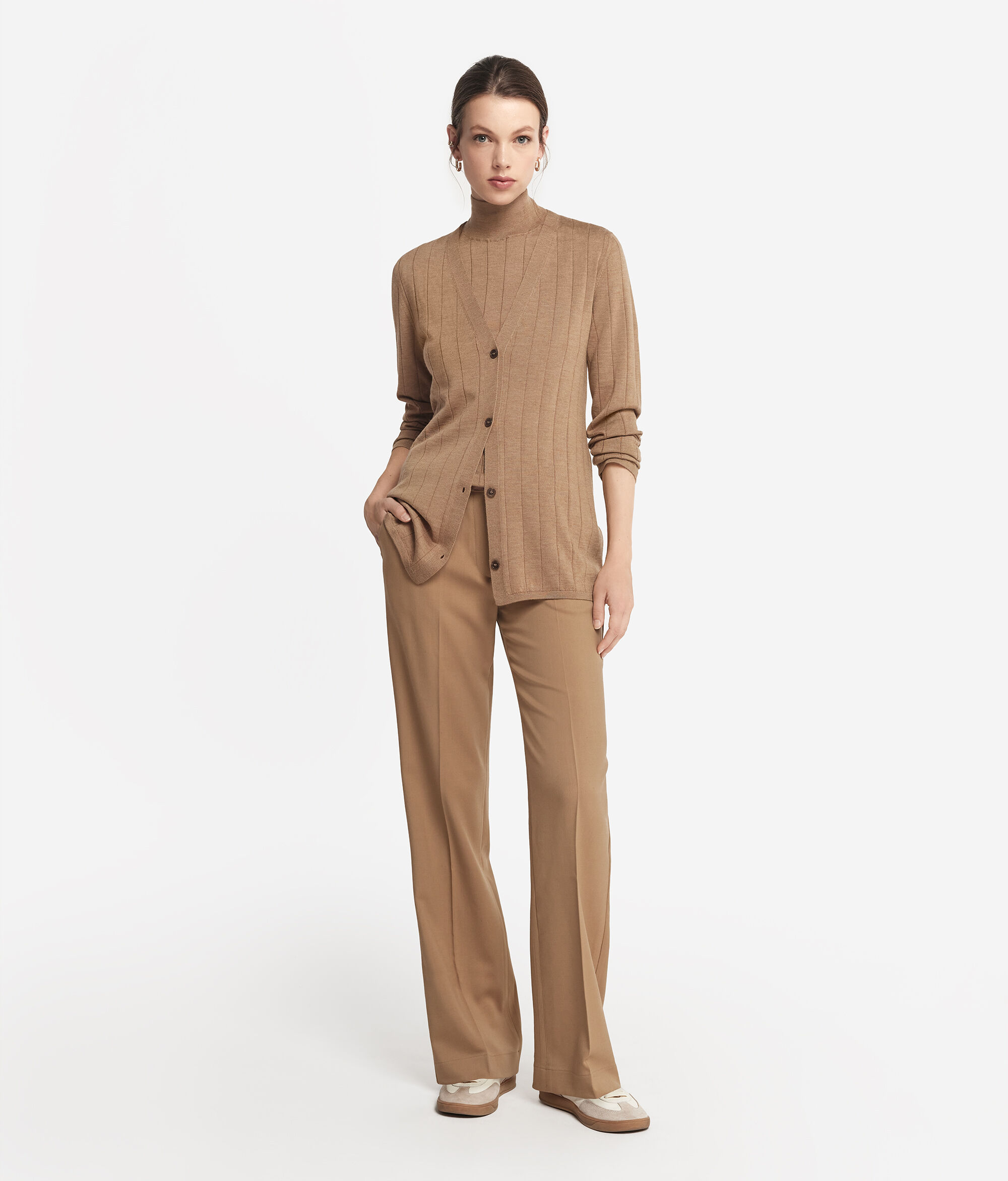 V-neck Wide Rib Ultrafine Cashmere Cardigan