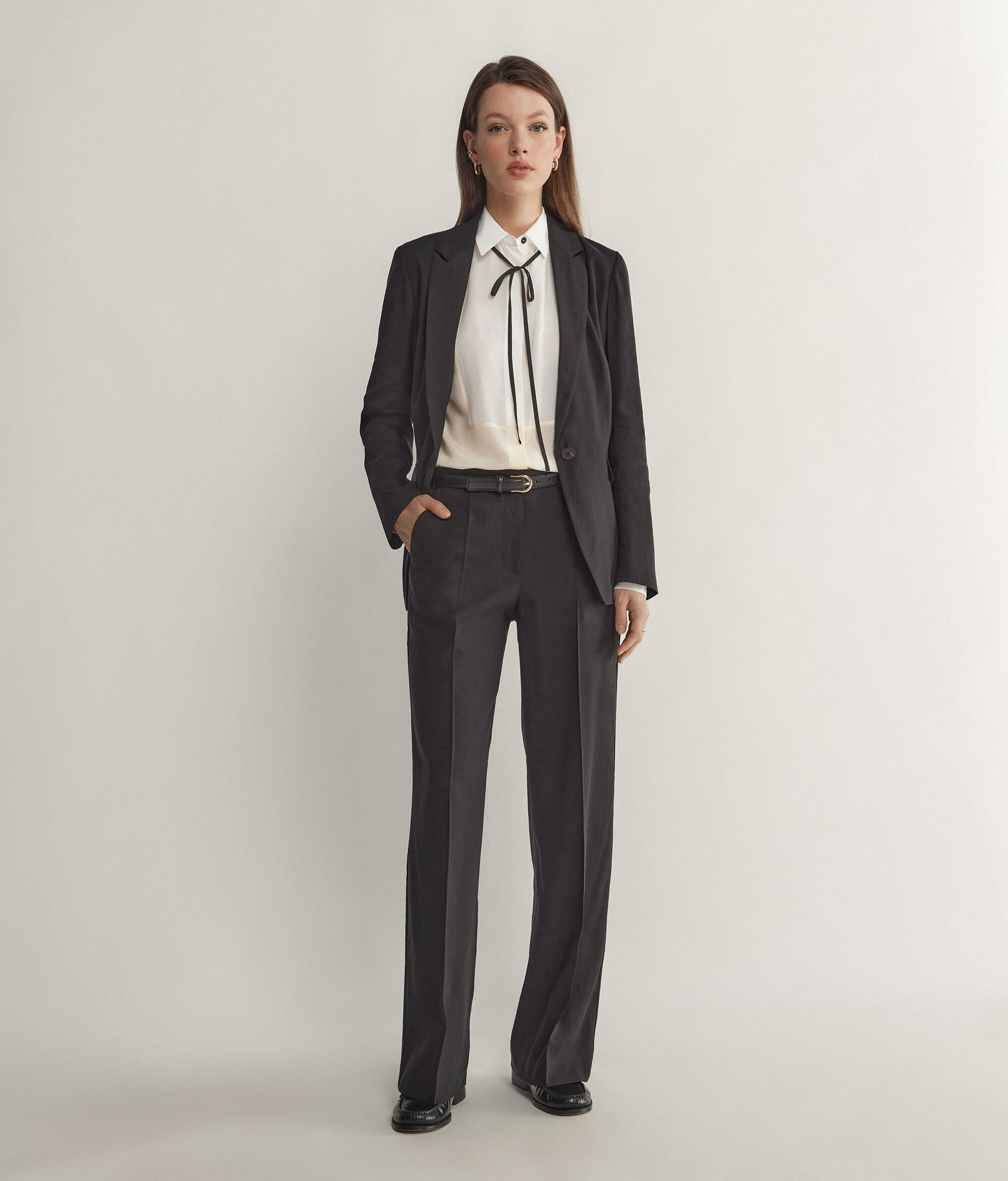 Linen Viscose Wide-Leg Trousers