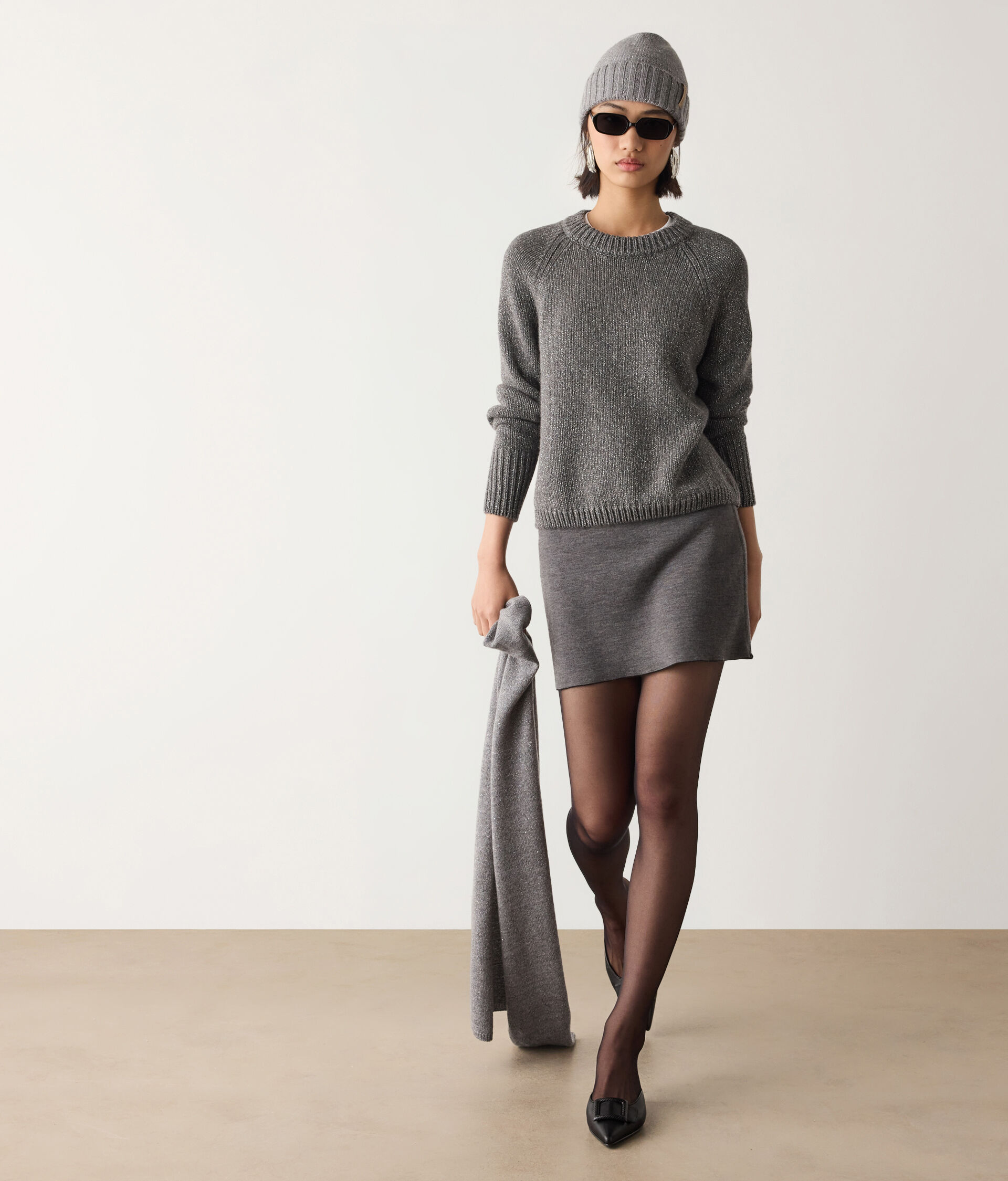 Girocollo in cashmere tricot lamè