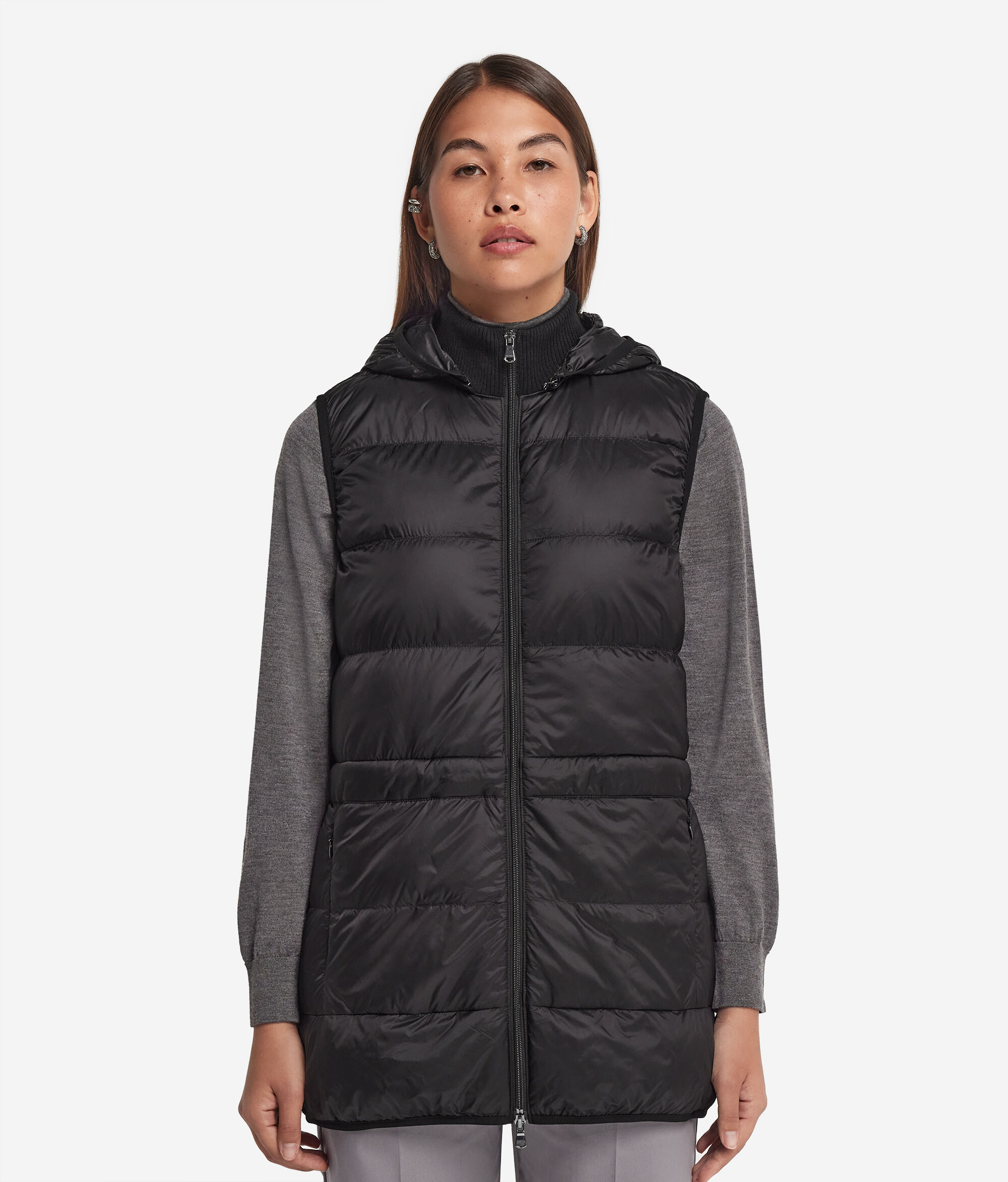 Cashmere Sleeveless Short Quilted Jacket with Drawstring