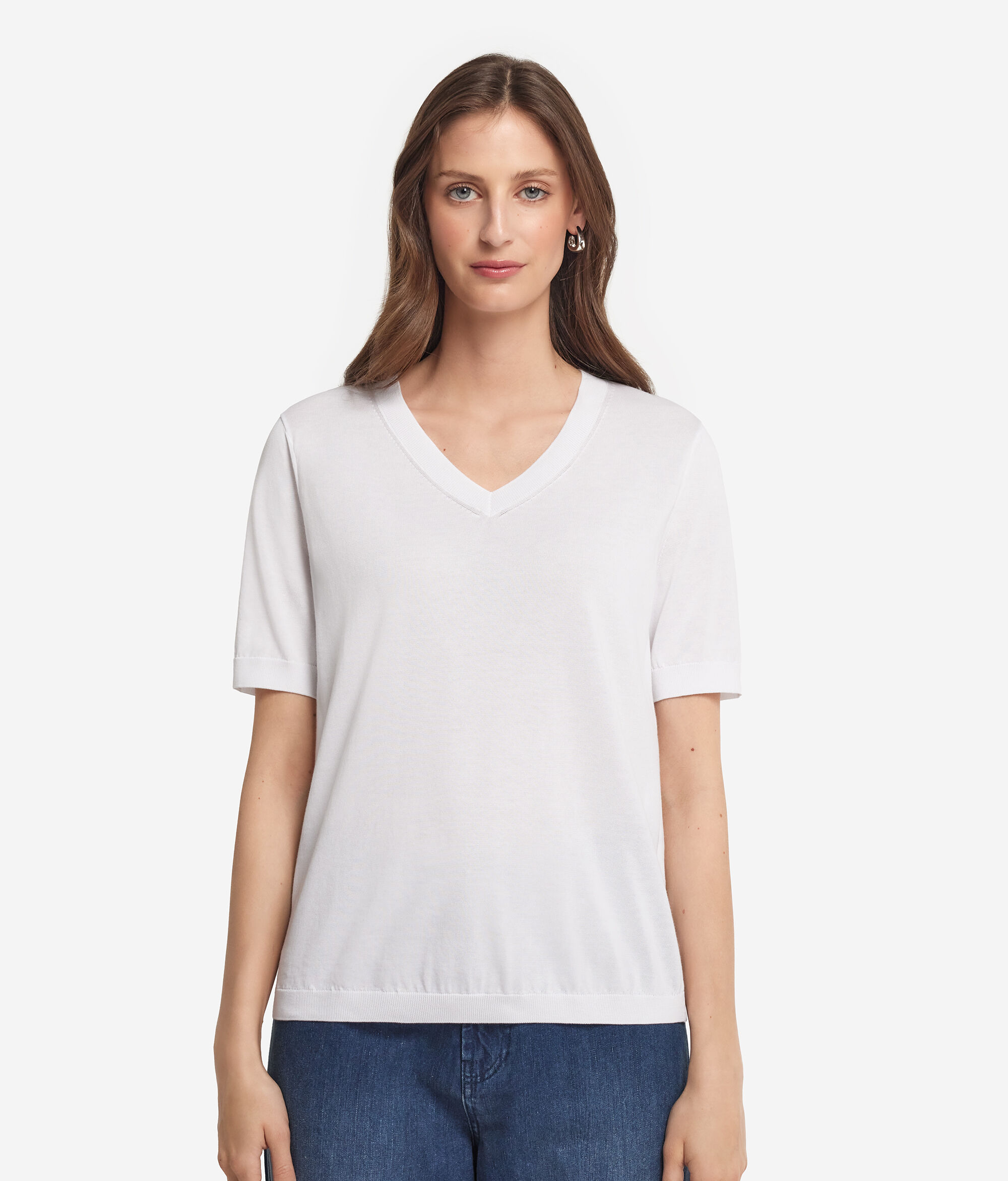 T-Shirt mit V-Ausschnitt aus Baumwolle Fresh