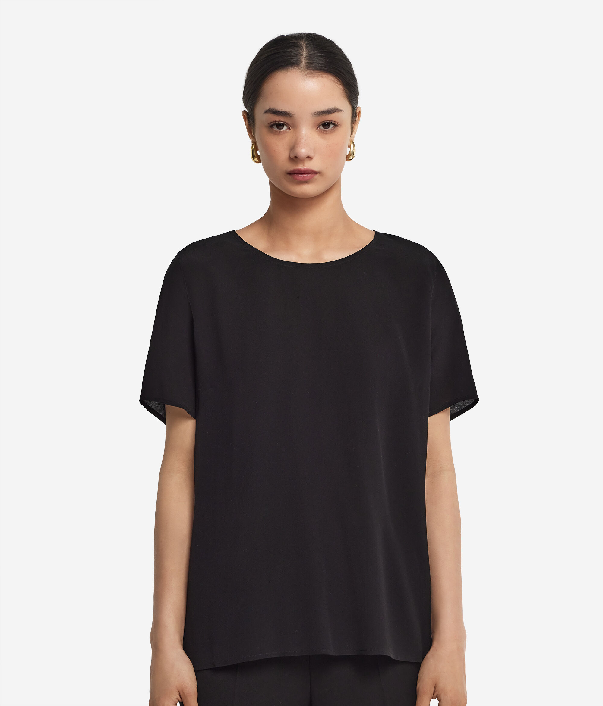 Yuvarlak Yaka İpek T-shirt