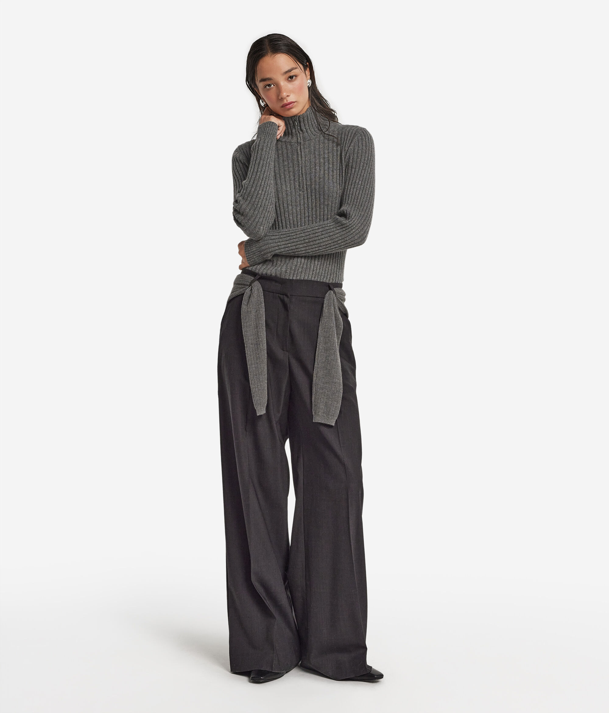 Ribbed Ultrasoft Cashmere jumper with half zip