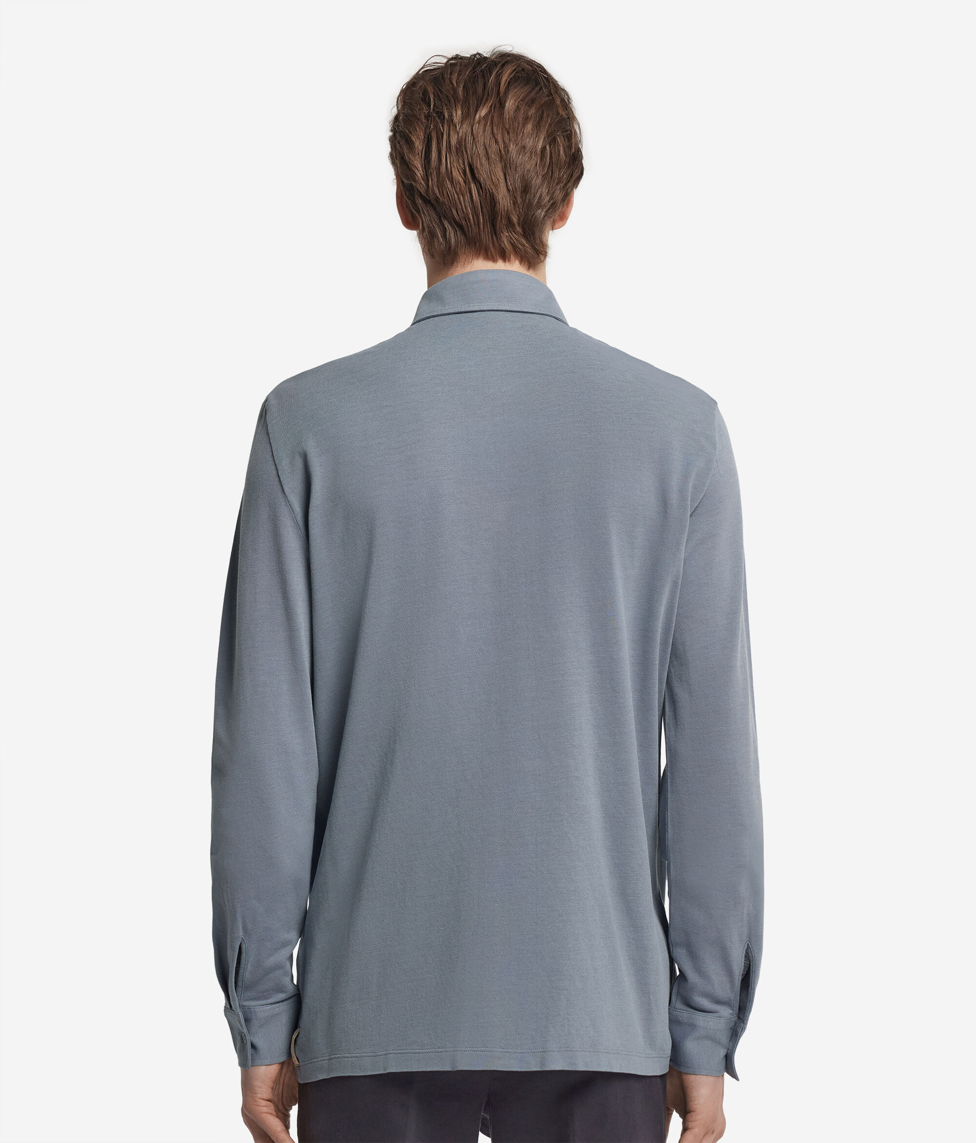 Camisa de màniga llarga de piqué de cotó i seda