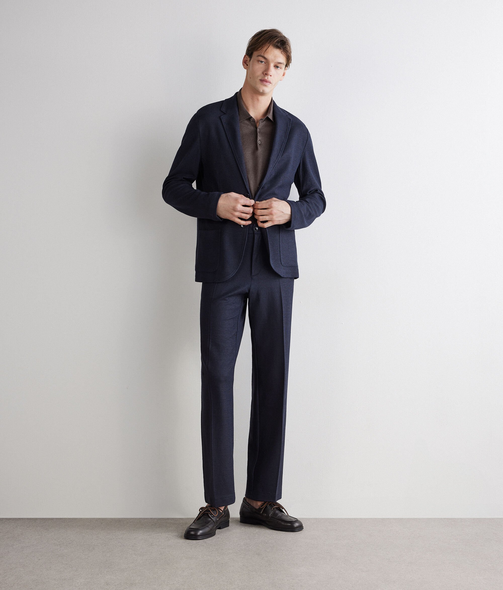 Linen-cotton blend waffle fabric jacket