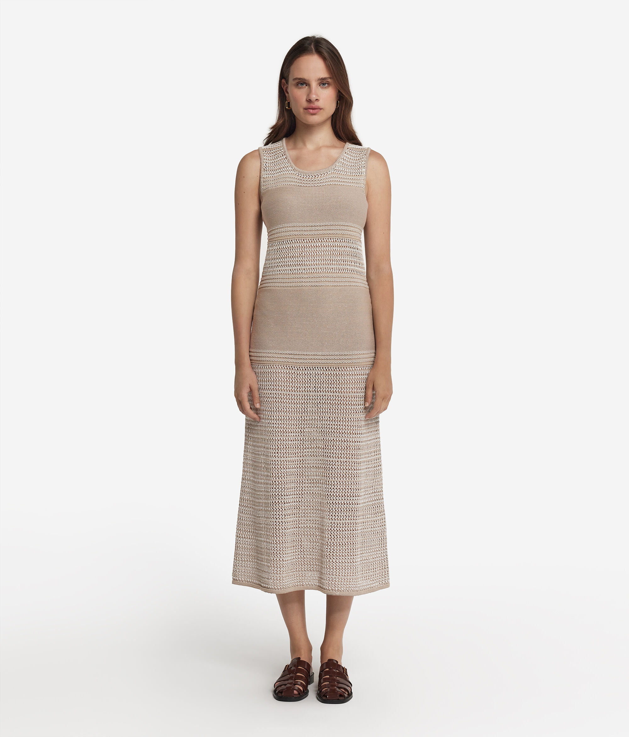 Falconeri Cotton and Linen Rope Dress Woman Natural Lame Size M