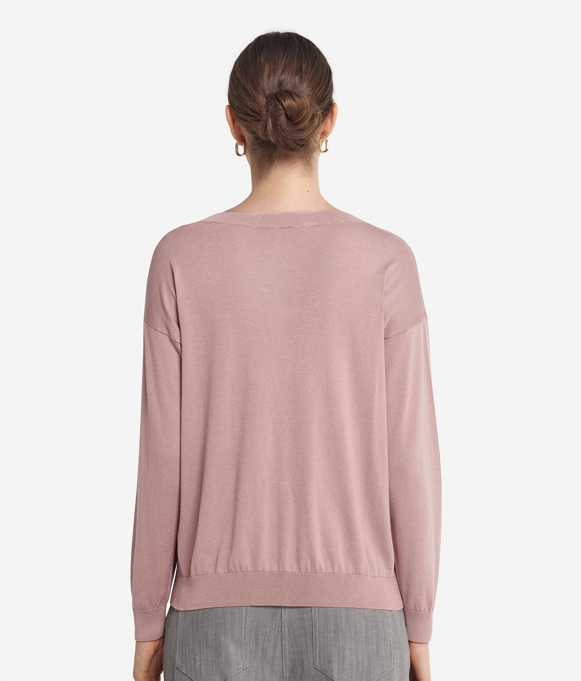 Pull à col rond en soie et coton
