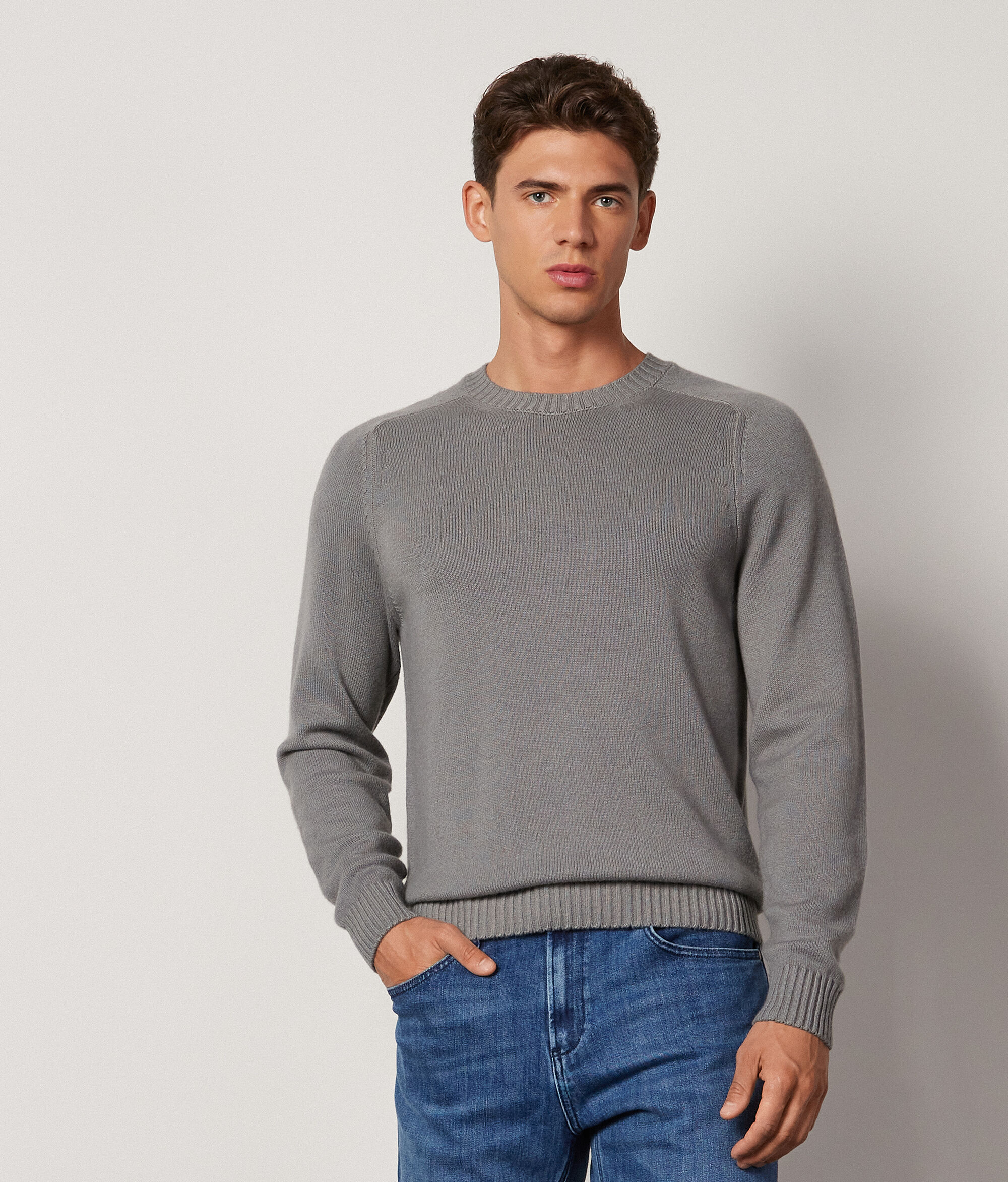 Pull homme en cachemire ultra-doux à col rond côtelé