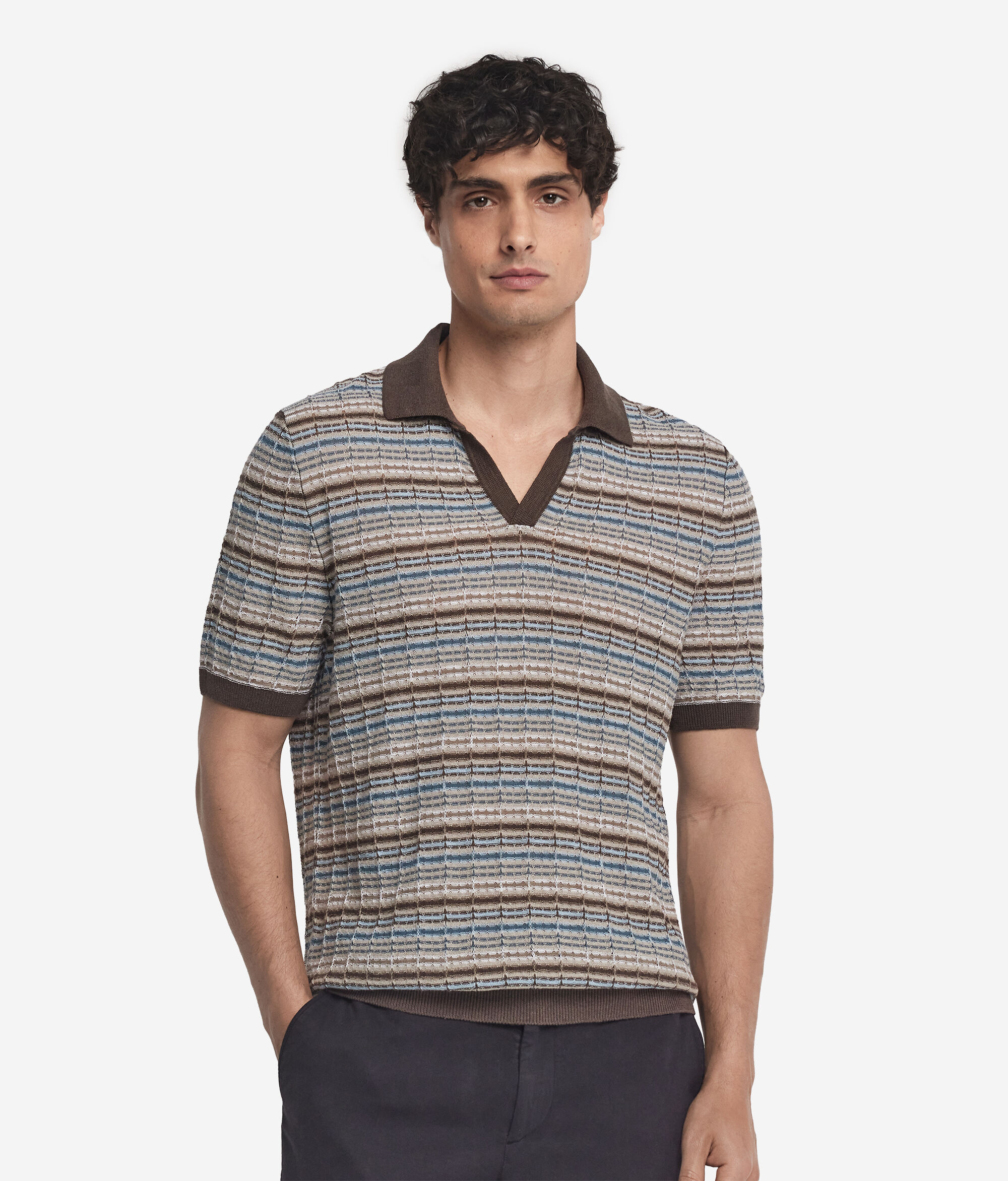 Short-Sleeved Striped Polo Shirt
