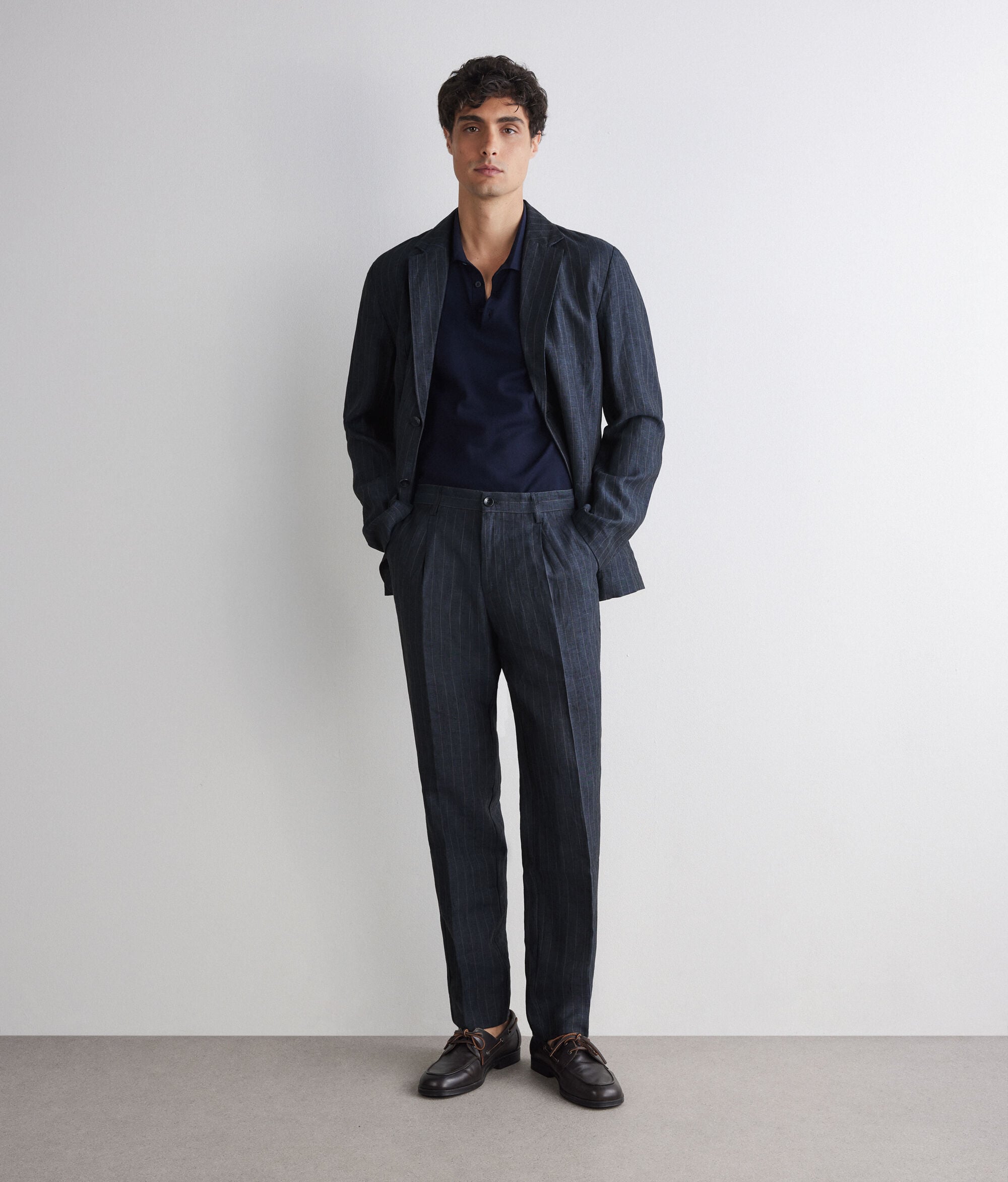 Pantalone in lino gessato