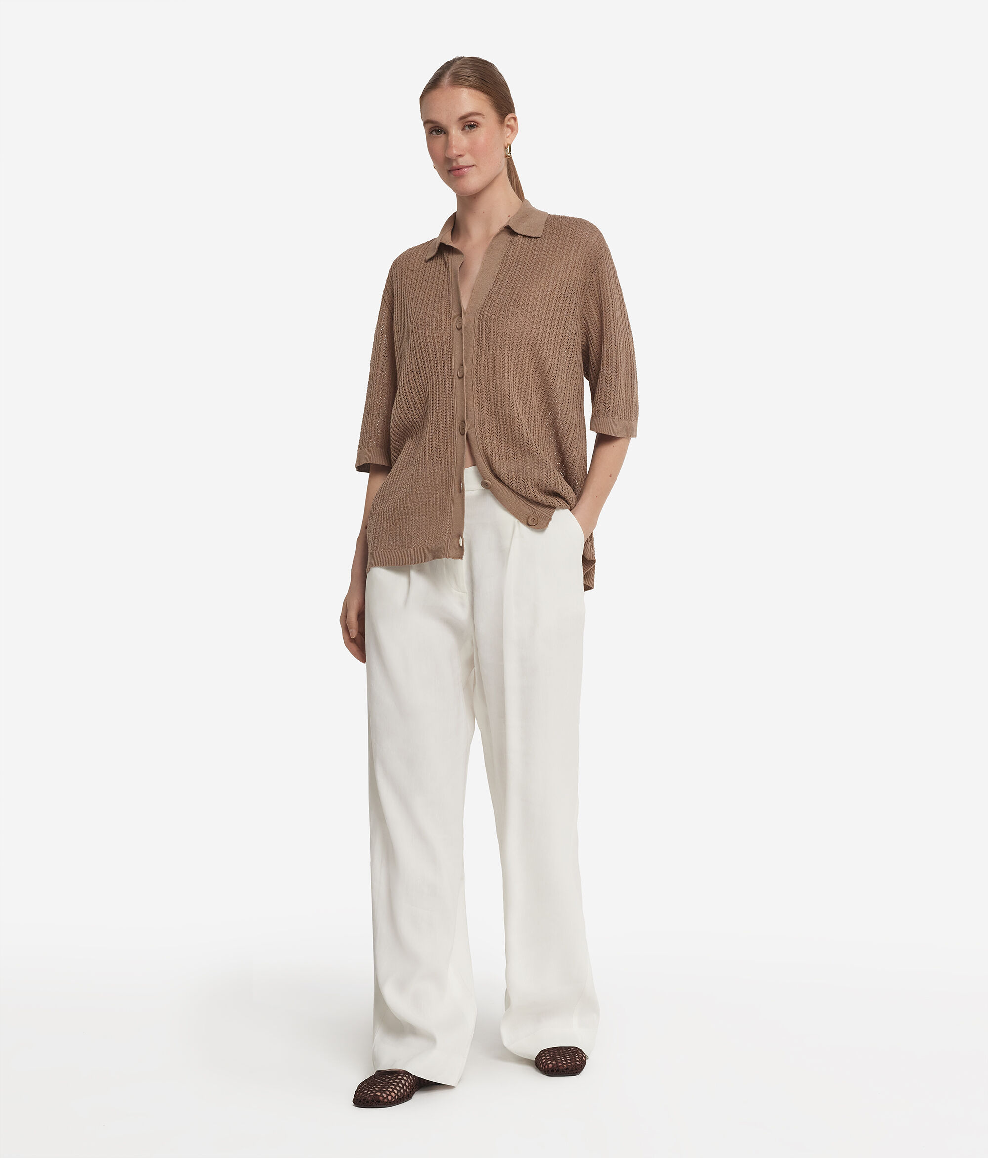 Hemdbluse mit geripptem Lochmuster aus Baumwolle