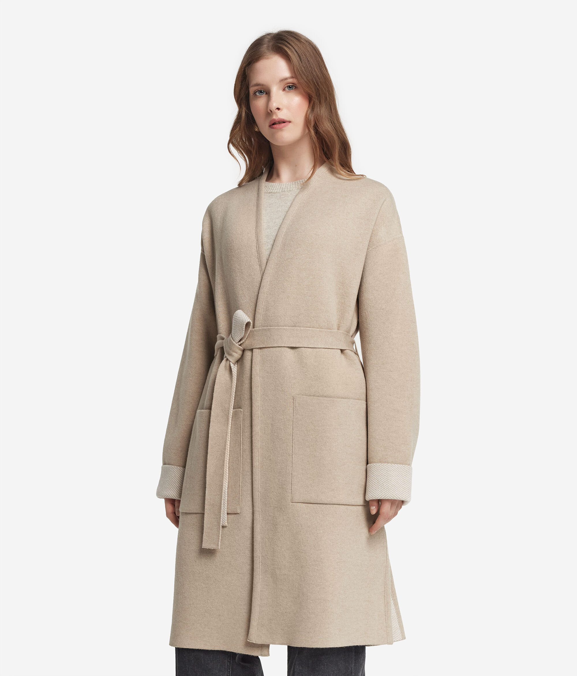 Abrigo reversible de cashmere efecto espiguilla