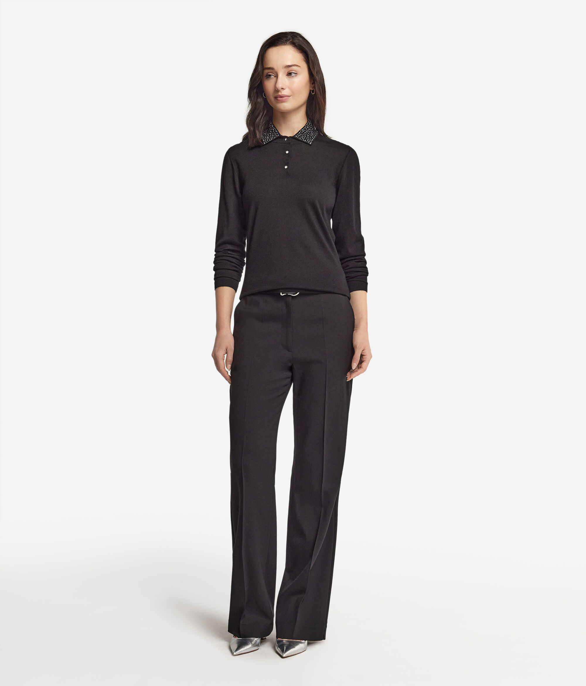 Polo avec strass en cachemire ultra-fin