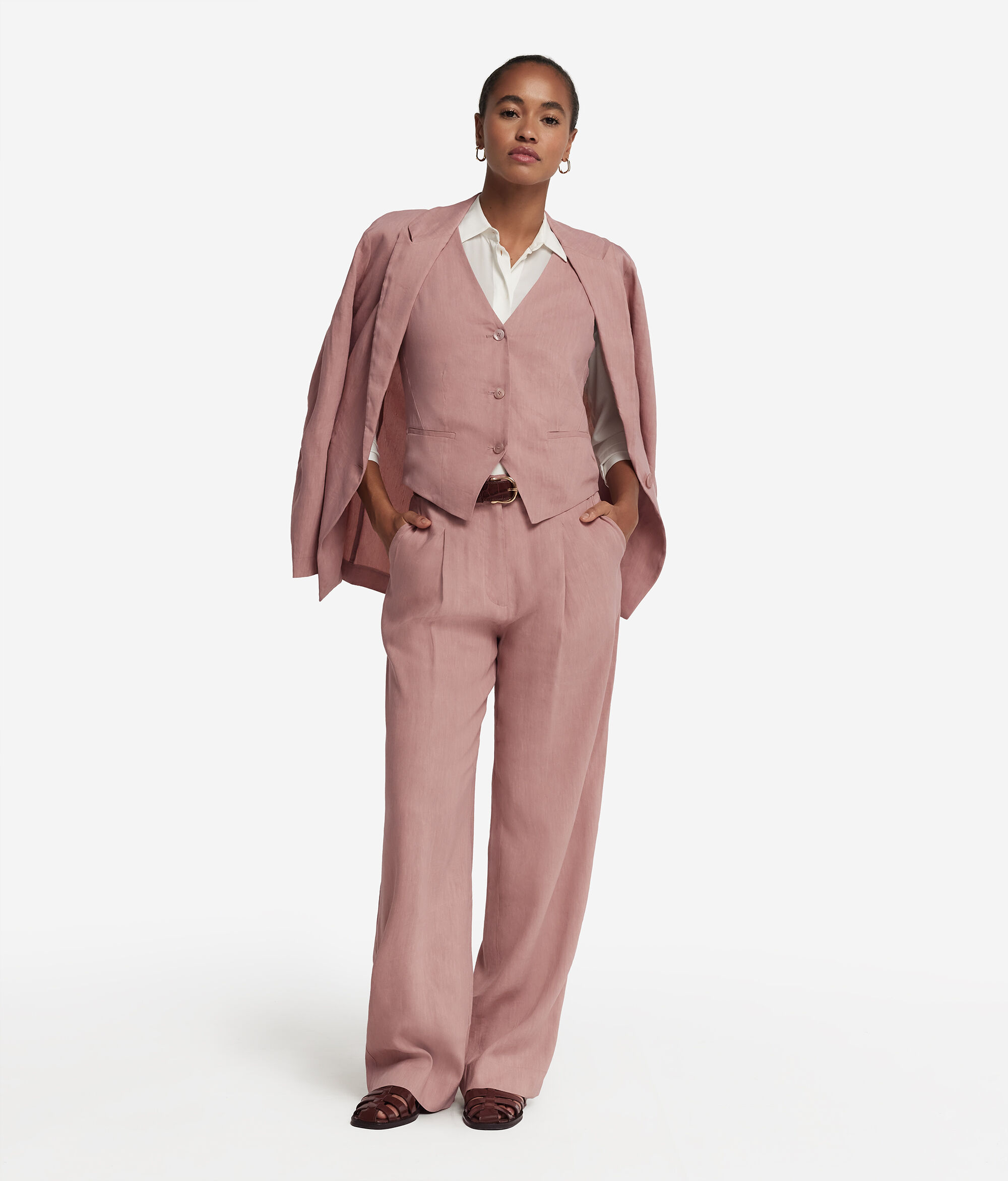 Pantalon large en lin et viscose