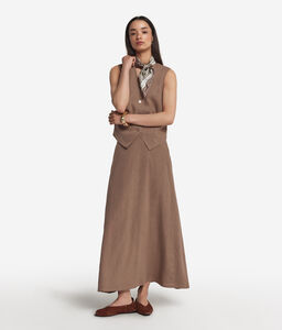 Gonna in lino viscosa - BROWN