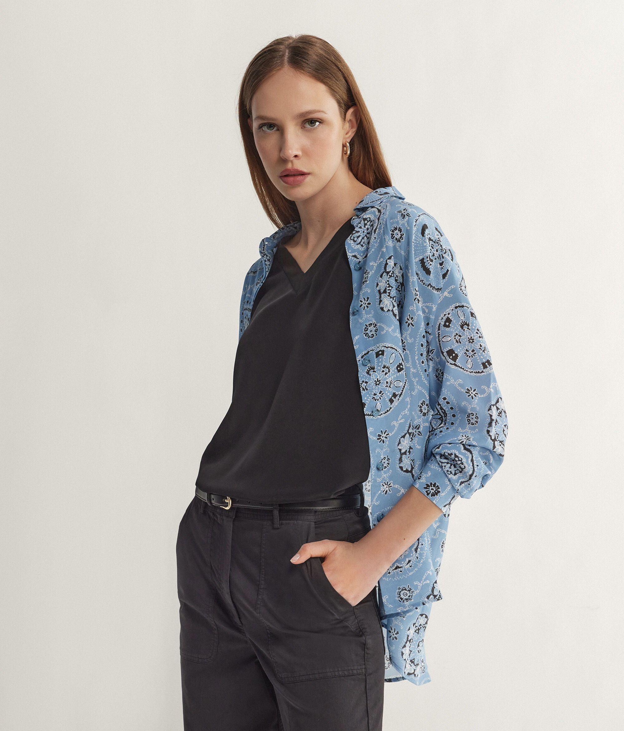 Silk V-Neck Kimono T-Shirt
