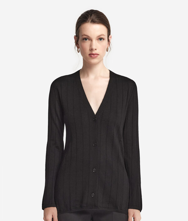 Кардиган из ультратонкого кашемира в рубчик