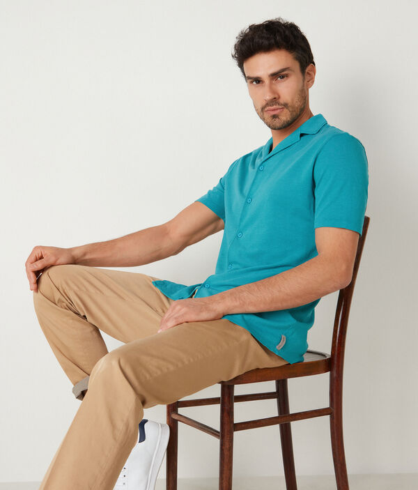 Short-Sleeve Shirt in Jersey Piquet Cotton and Silk