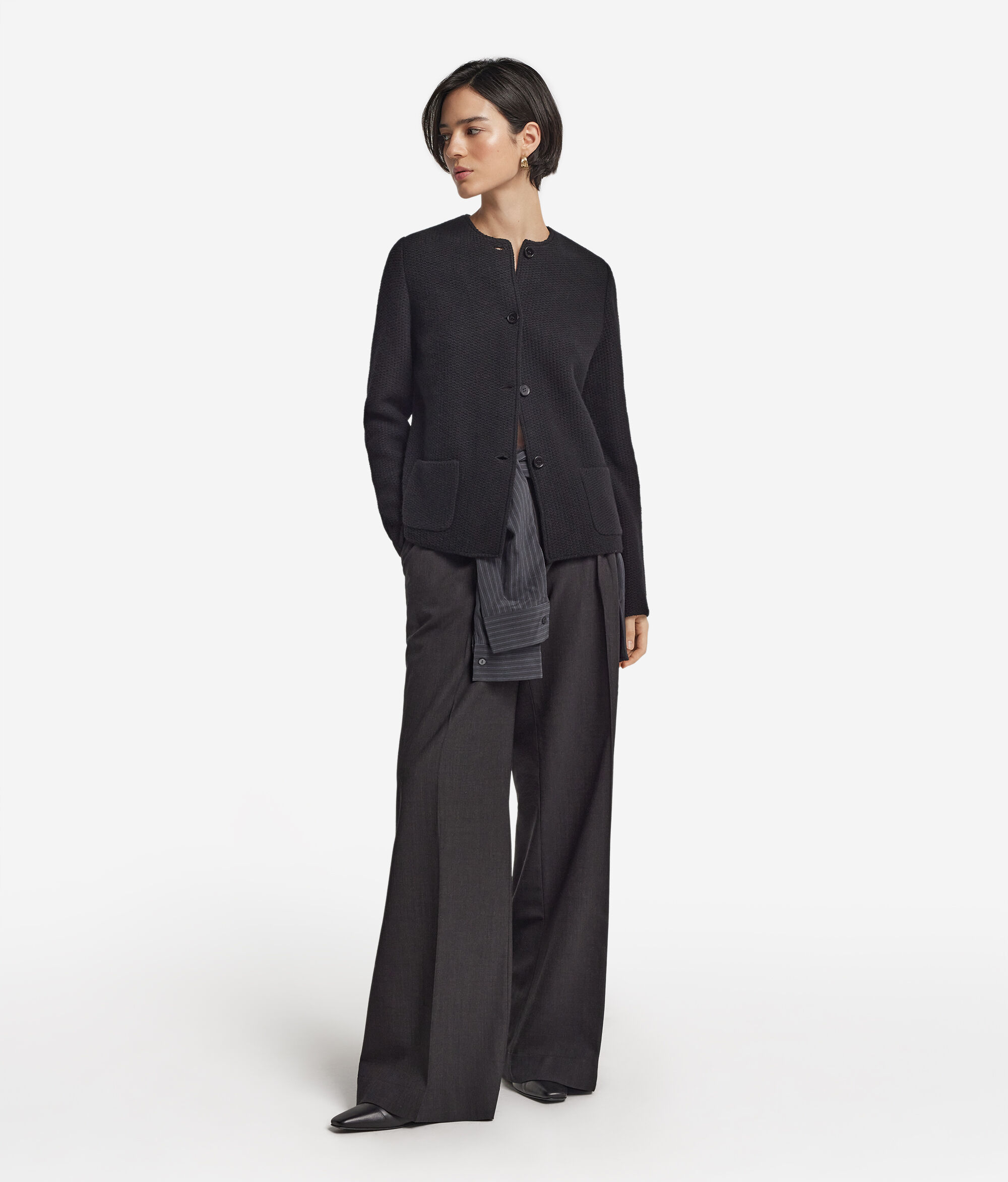 Crew neck jacket in wool and cashmere