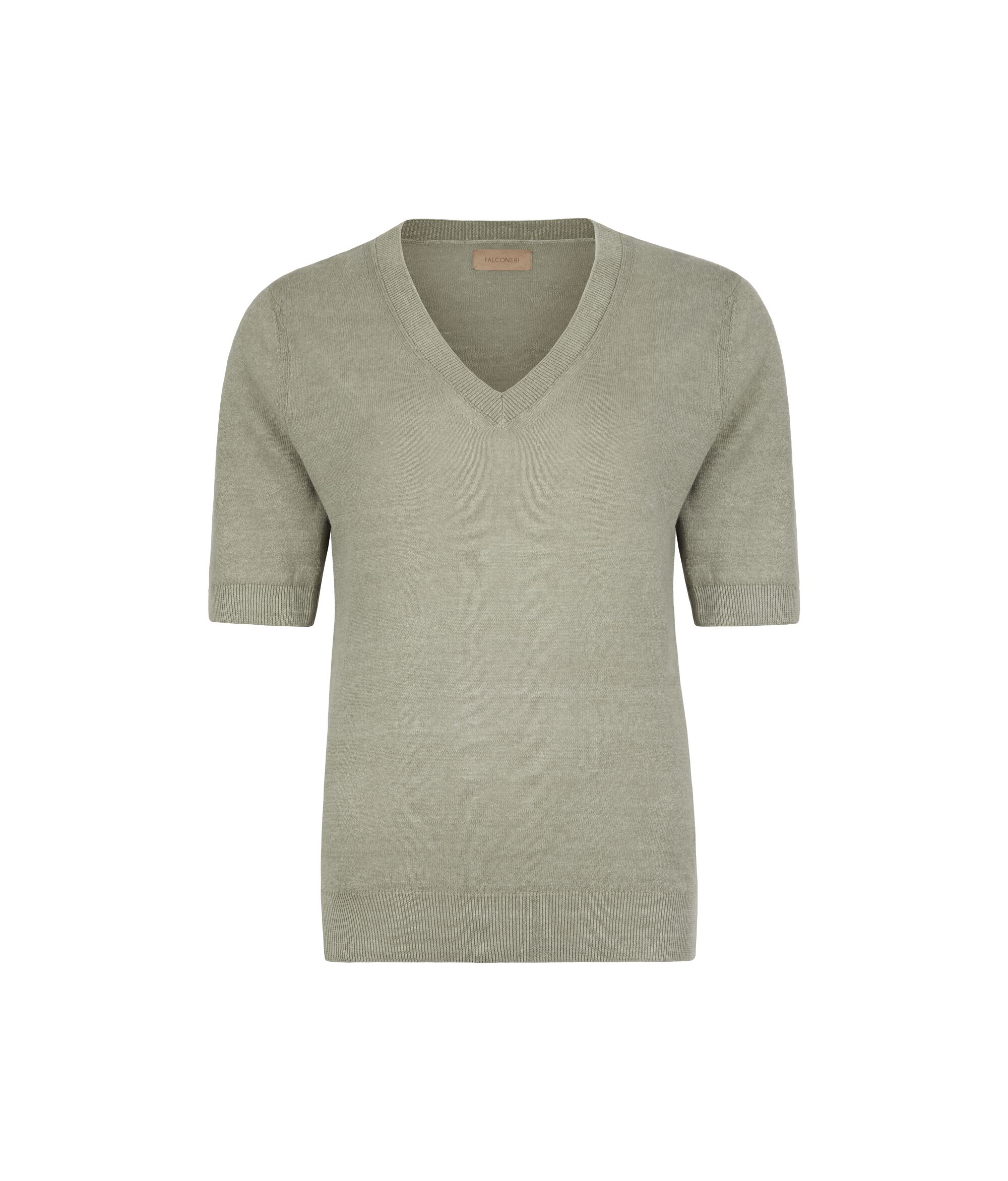 V Neck T-Shirt in Linen and Cotton