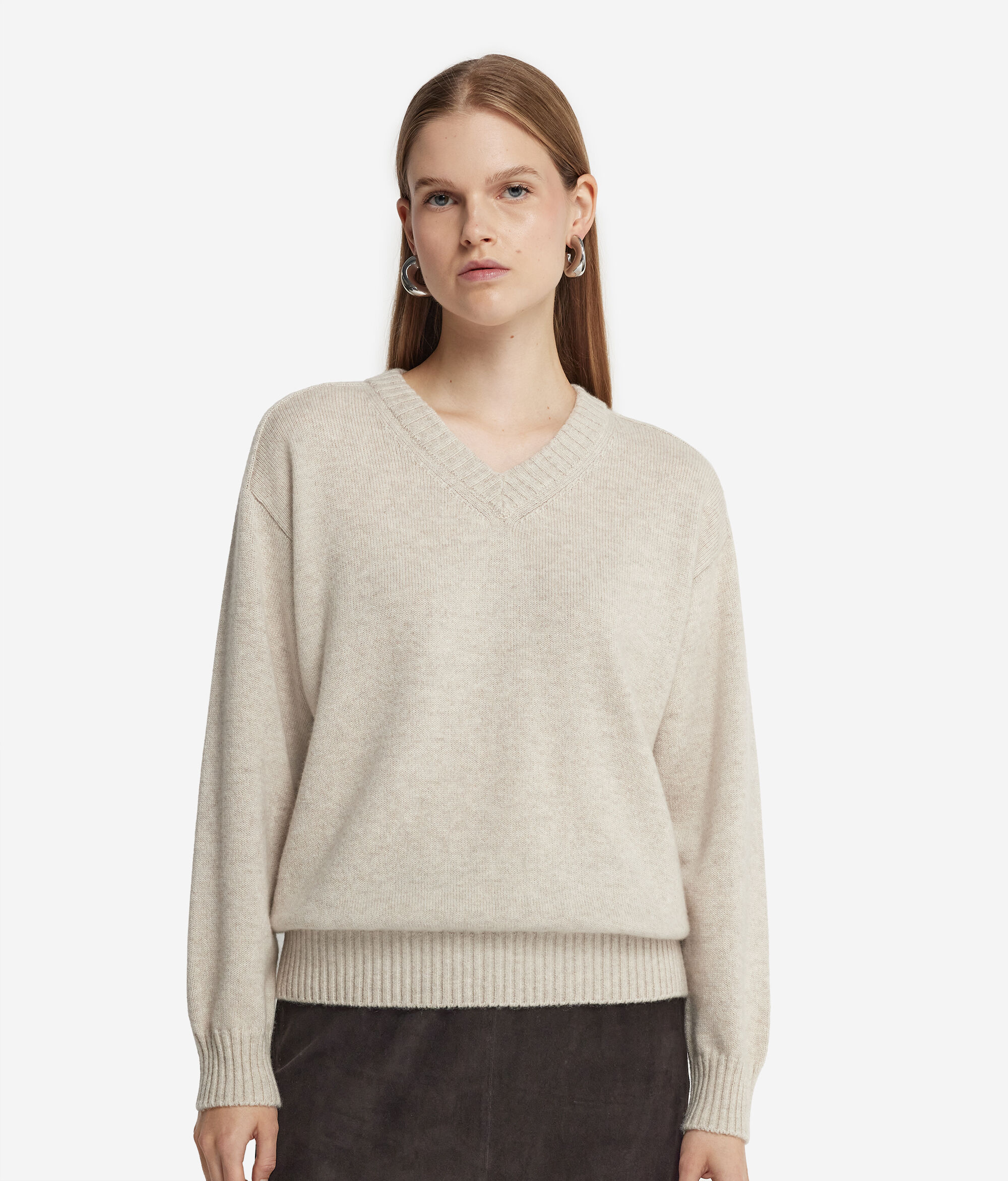 Ultrasoft Cashmere V-Neck Sweater with Set-in Sleeves