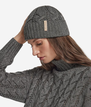 Lamé wool cable knit hat